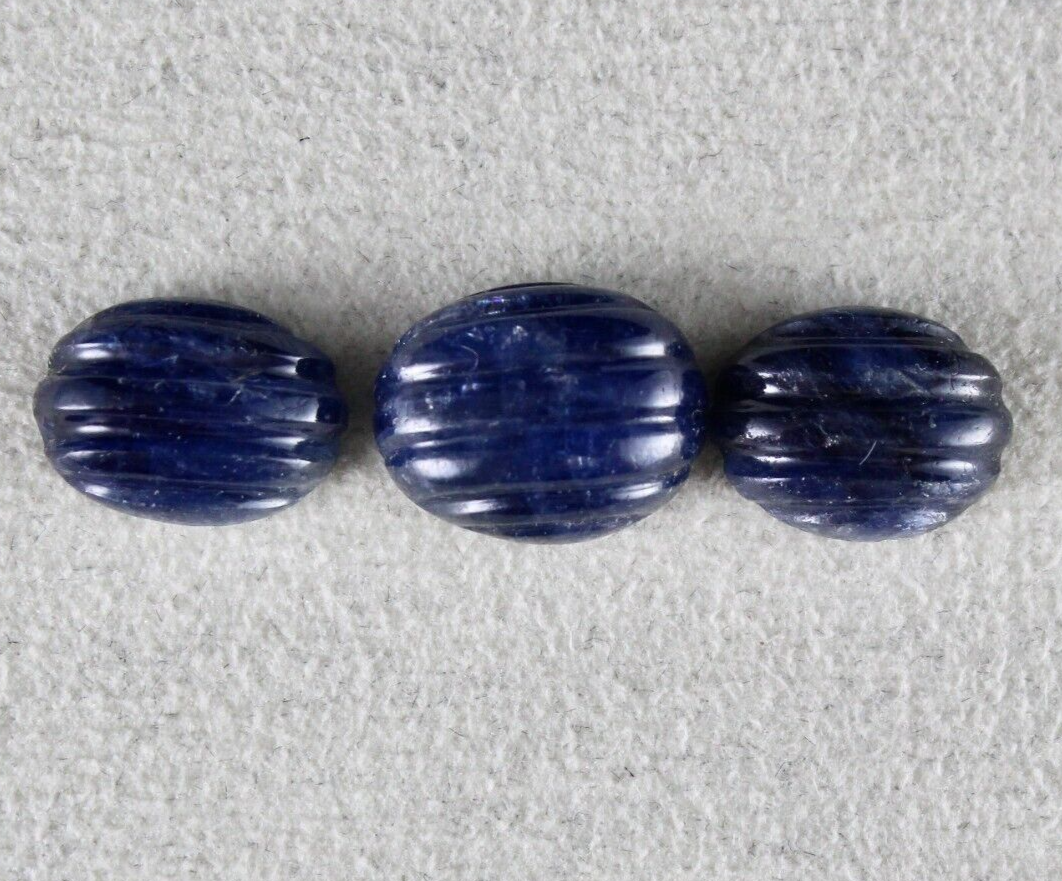 Certified Natural Blue Sapphire Carved Oval 3 Pc 15.21 Ct Loose Gem For Ring