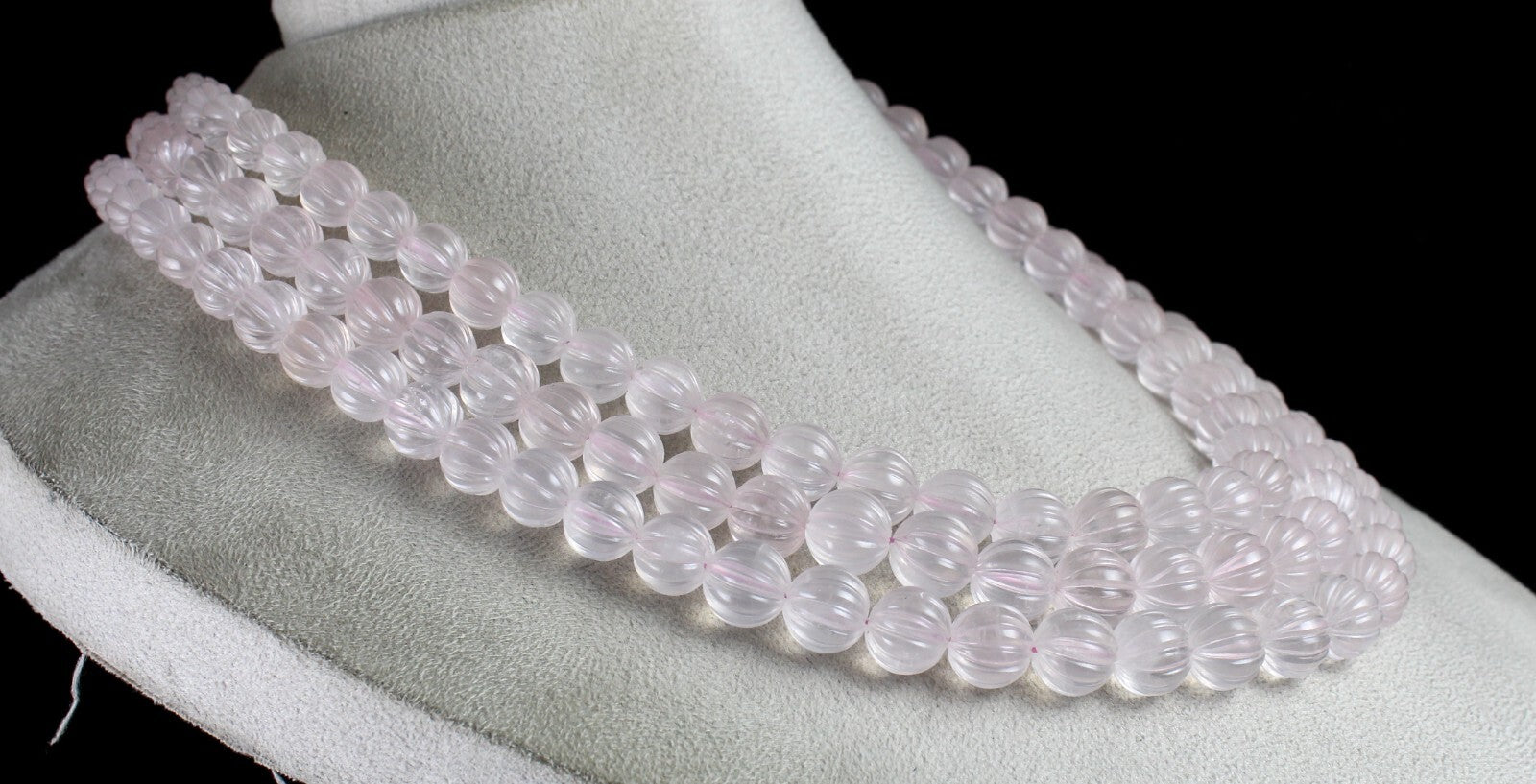 Certified Natural Rose Quartz Melon Carved Bead 1393 Ct Fashion Necklace