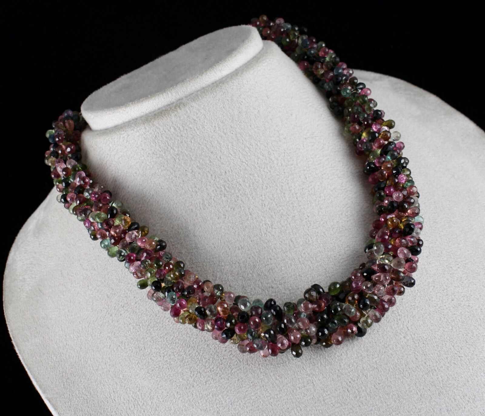 NATURAL MULTI TOURMALINE BEADS TEAR DROPS 5 LINE 632 CARATS GEMSTONE NECKLACE