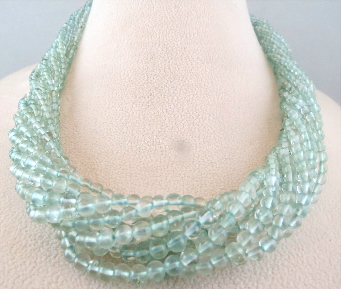 BLUE NATURAL AQUAMARINE ROUND BEADS 10 STRING 533 CARAT GEMSTONE SILVER NECKLACE