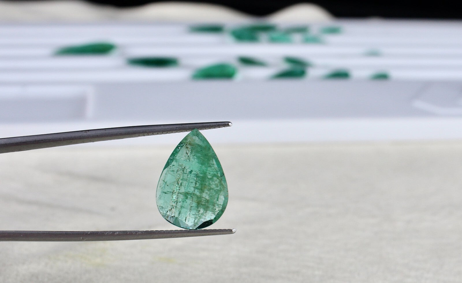 Certified Natural Zambia Emerald 31.77 Ct Pear Cut Loose Gemstone Ring Set