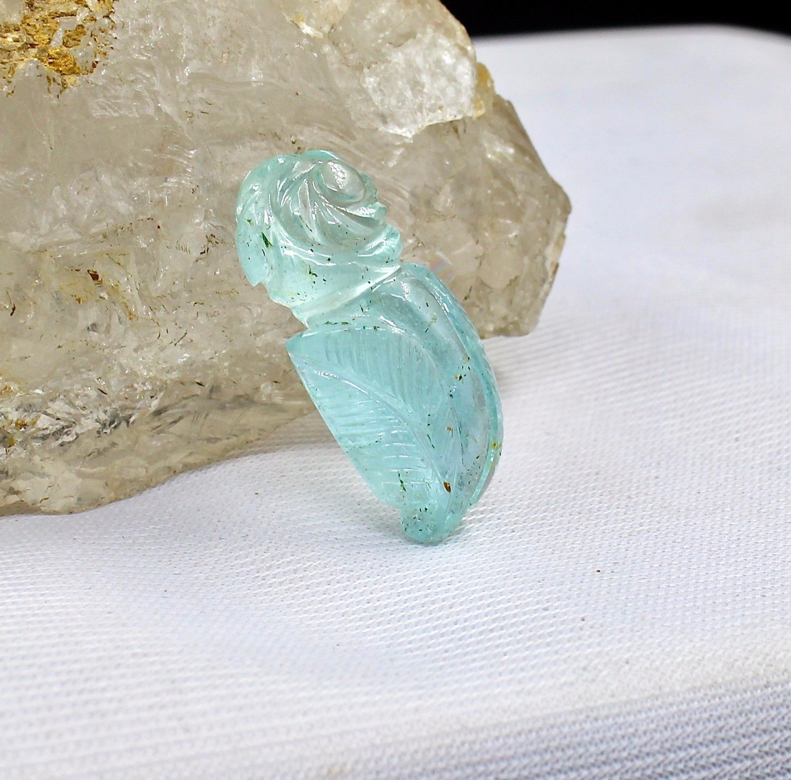 Natural Aquamarine 27mm 21ct Carved Gemstone Ring Pendant