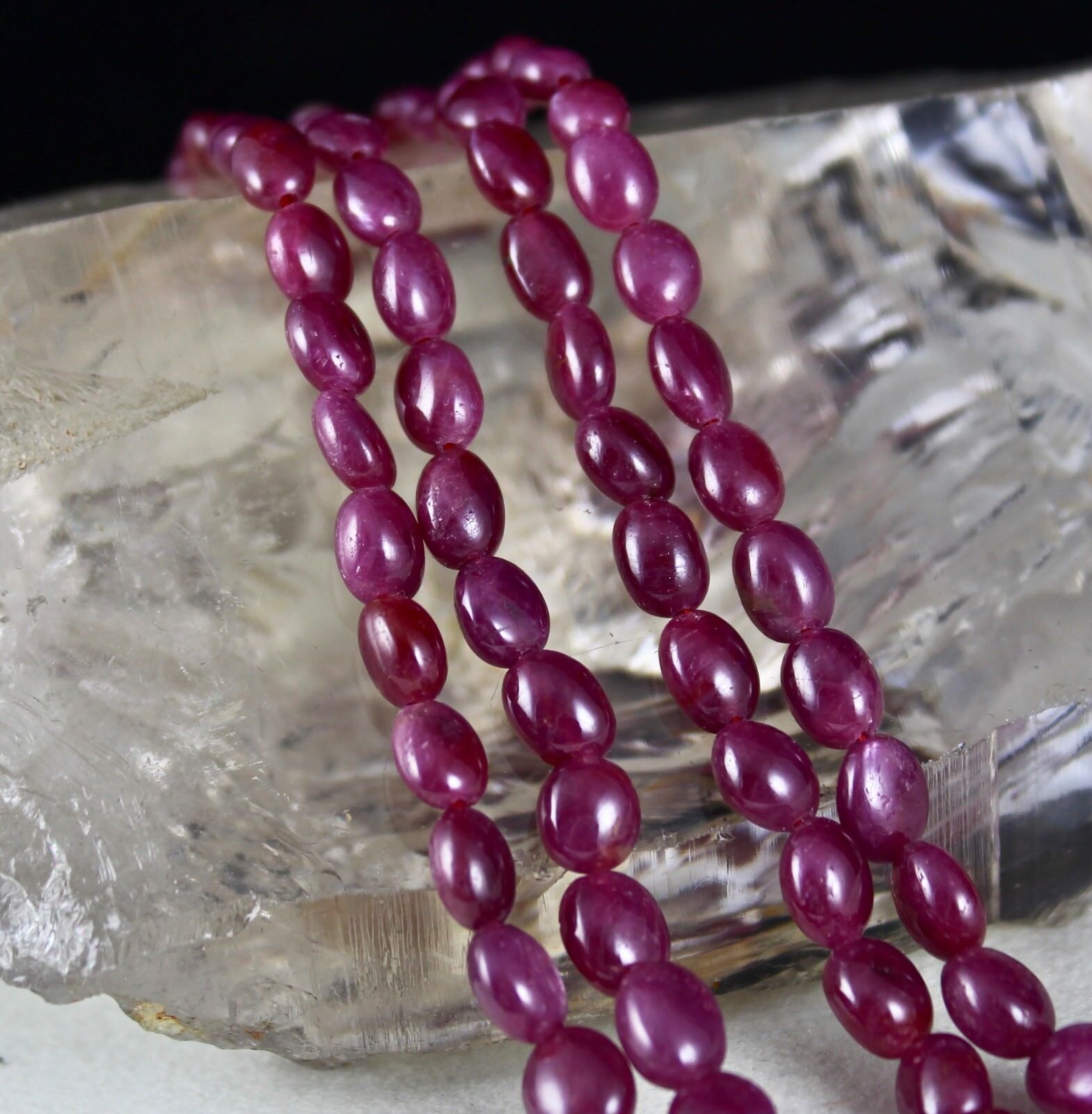 NATURAL UNTREATED RUBY BEADS CABOCHON 11 MM 2 LINE 232 CARATS GEMSTONE NECKLACE