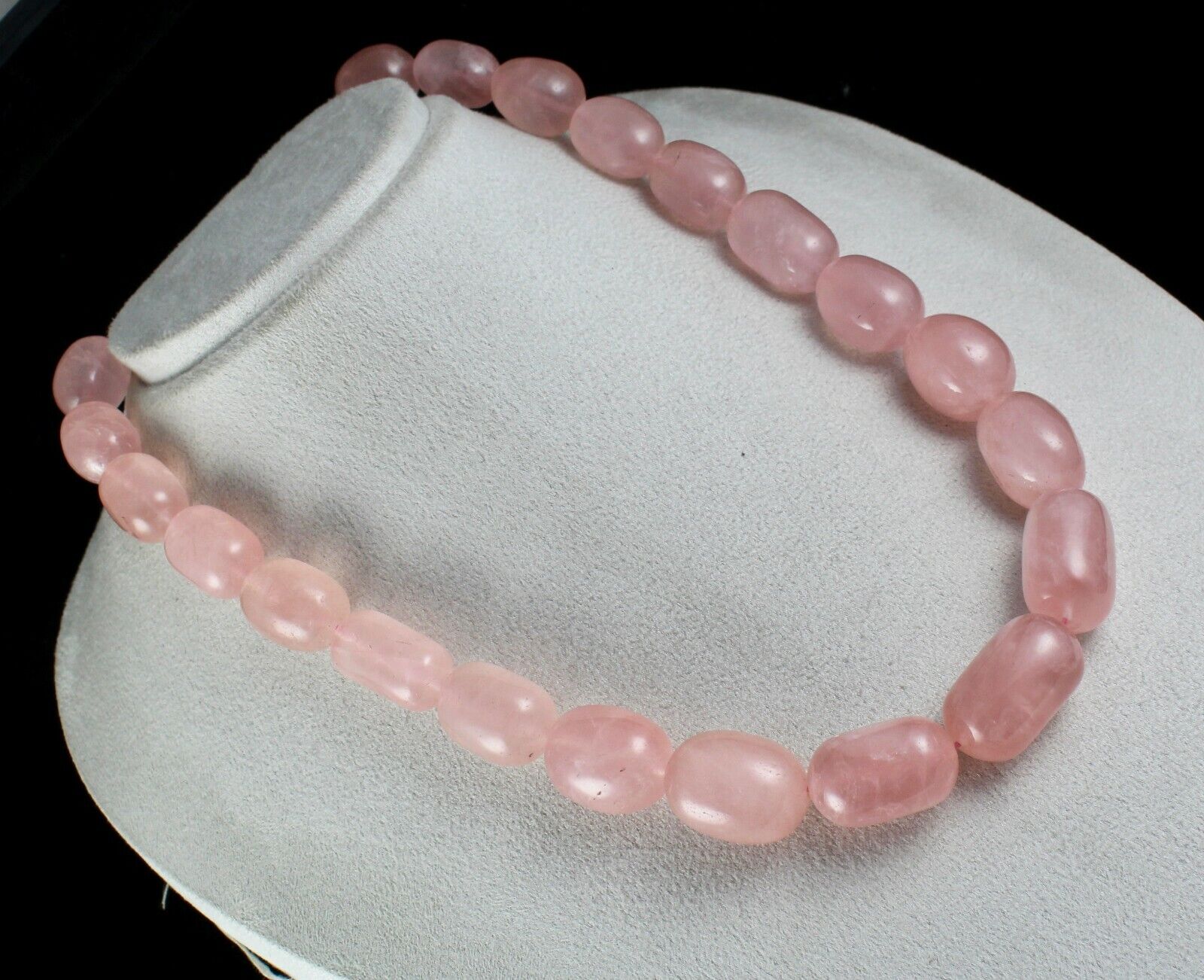 NATURAL ROSE QUARTZ BEADS LONG CABOCHON 1099 CARATS GEMSTONE SILVER NECKLACE