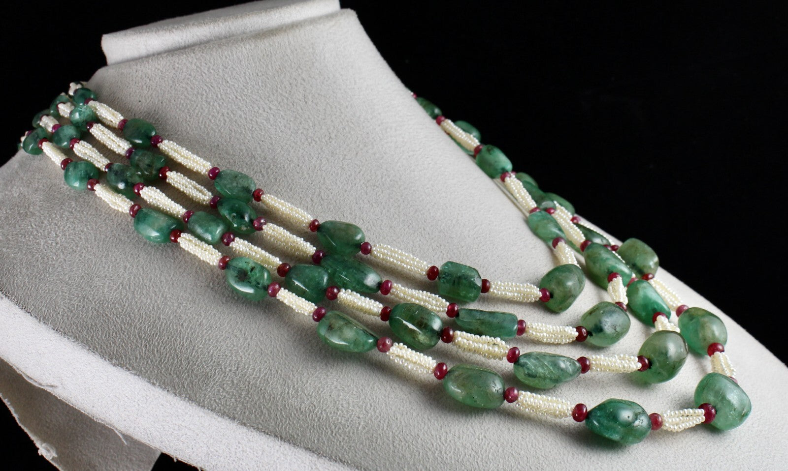 Vintage Natural Emerald 826 Ct Pearl Ruby Beaded Wedding Necklace For Women