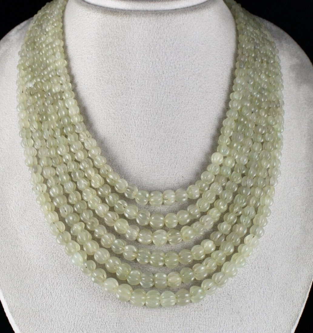 Vintage Natural Aventurine Jade 917 Ct Melon Beads Gemstone Necklace