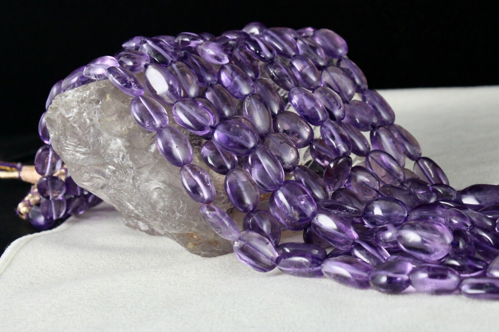 NATURAL AMETHYST BEADS LONG NUGGETS 5 LINE 1055 CARATS GEMSTONE FASHION NECKLACE