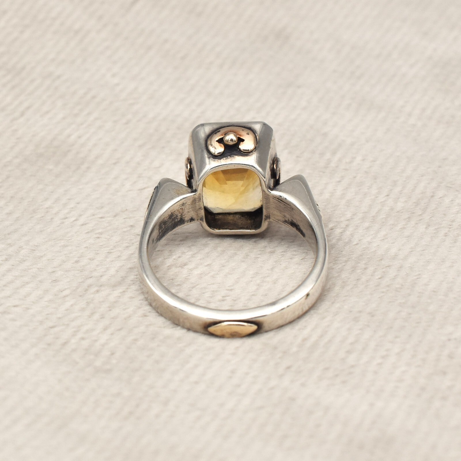 Natural Yellow Citrine 10ct Sterling Silver 18k Gold Vintage Victorian Ring