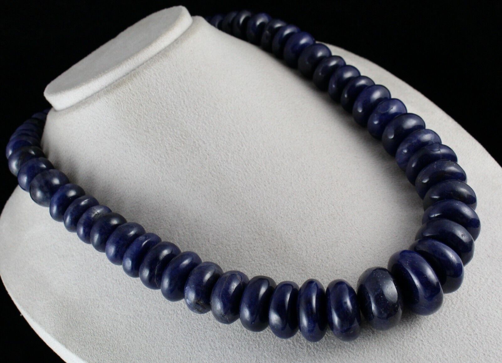 NATURAL BLUE JADE BEADS ROUND GEMSTONE 1 LINE 2085 CARATS LADIES SILVER NECKLACE