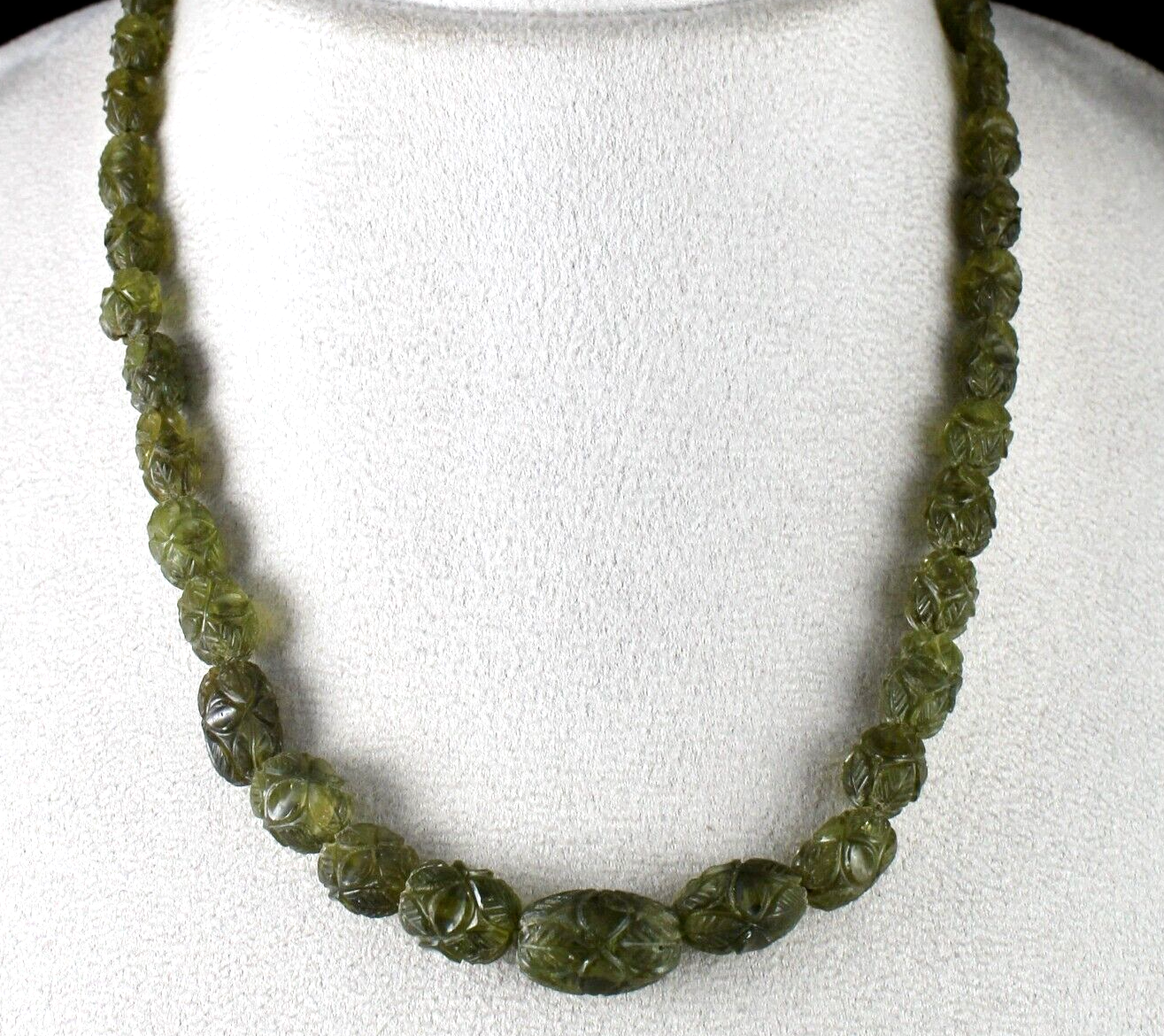 Antique Natural Peridot Carved Beads Necklace 255 Ct Gemstone Rarest Oval