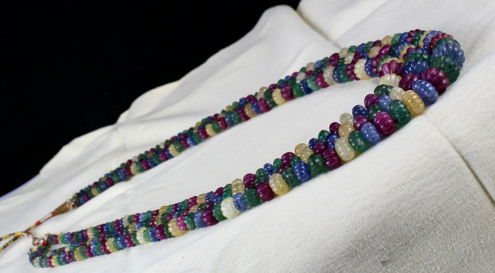 Certified Vintage Carved Emerald Ruby Sapphire Melon 973 Ct Necklace