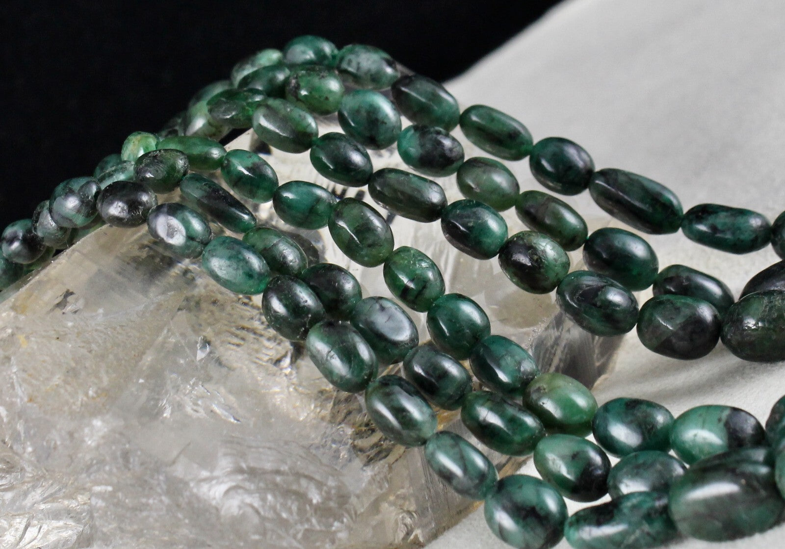 Certified Antique Vintage Natural Emerald Beads Necklace 3 L 475 Ct Cabochon