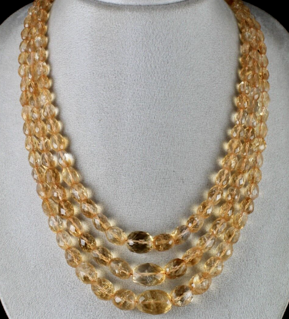 Certified Natural Citrine 831 Ct Faceted Oval Beads Yellow Fashion Necklace