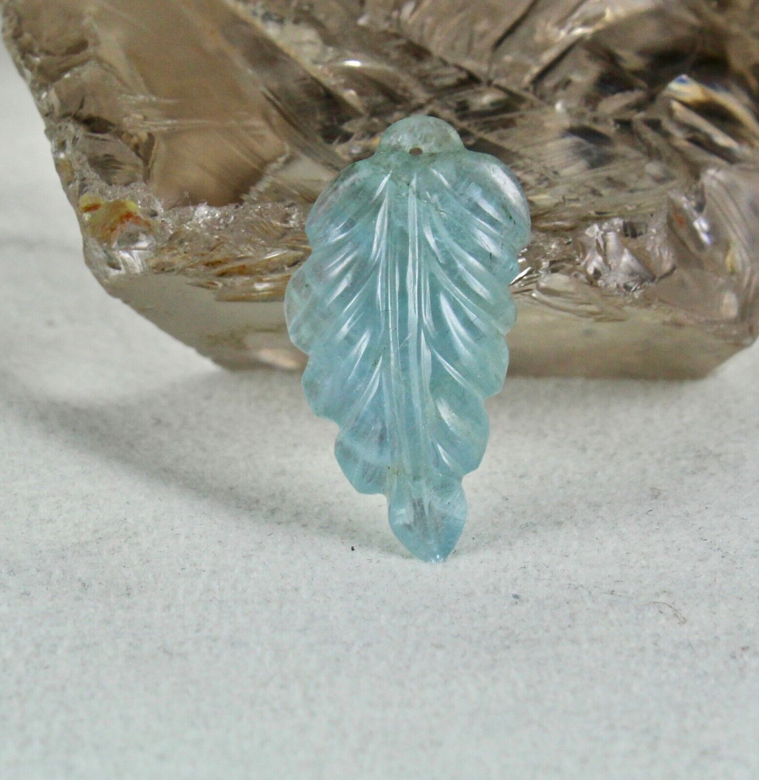Estate Natural Blue Aquamarine Carved Leaf 30.09 Ct Gemstone Pendant Designing