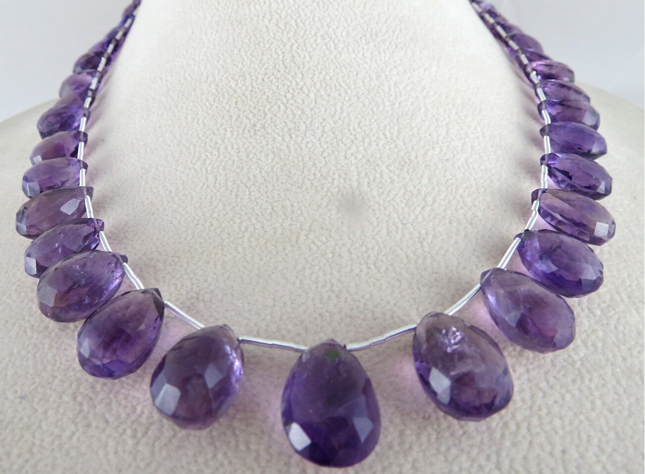 NATURAL BRAZILIAN AMETHYST BEADS TEAR DROPS 1 LINE 246 CARATS GEMSTONE NECKLACE