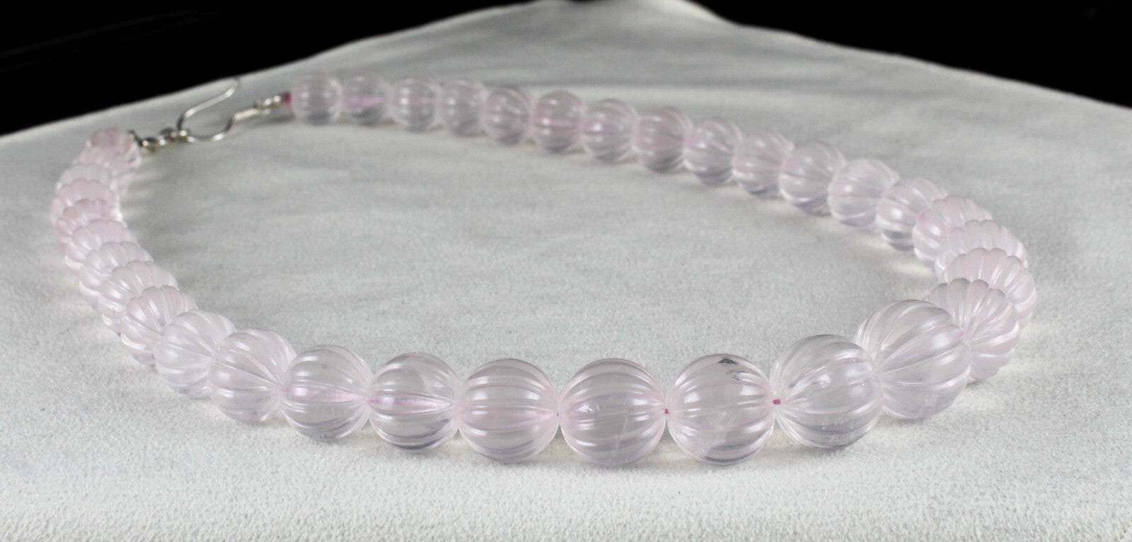 Certified Natural Rose Quartz Necklace 750ct Beaded Carved Sterling Silver Clasp