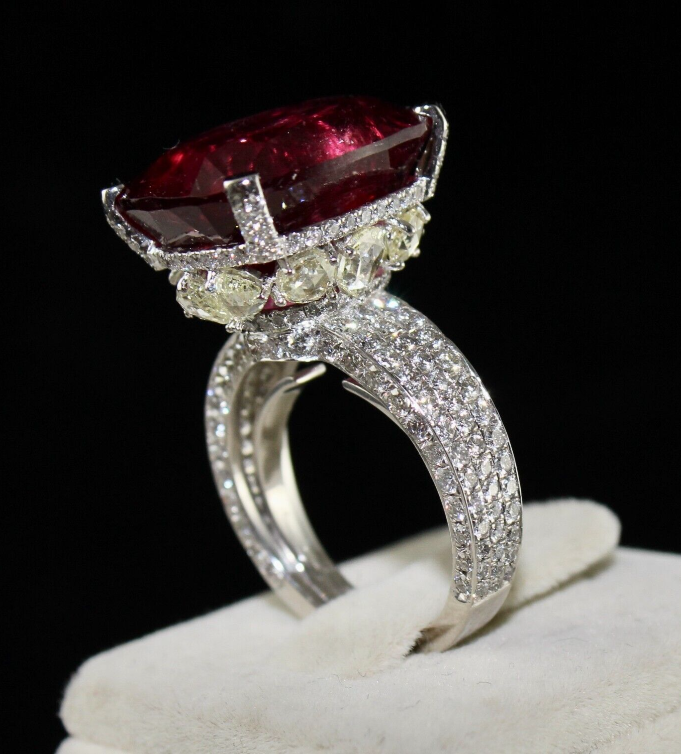 Certified Natural Rubellite Tourmaline 10ct Natural Diamond 18k Gold Ring