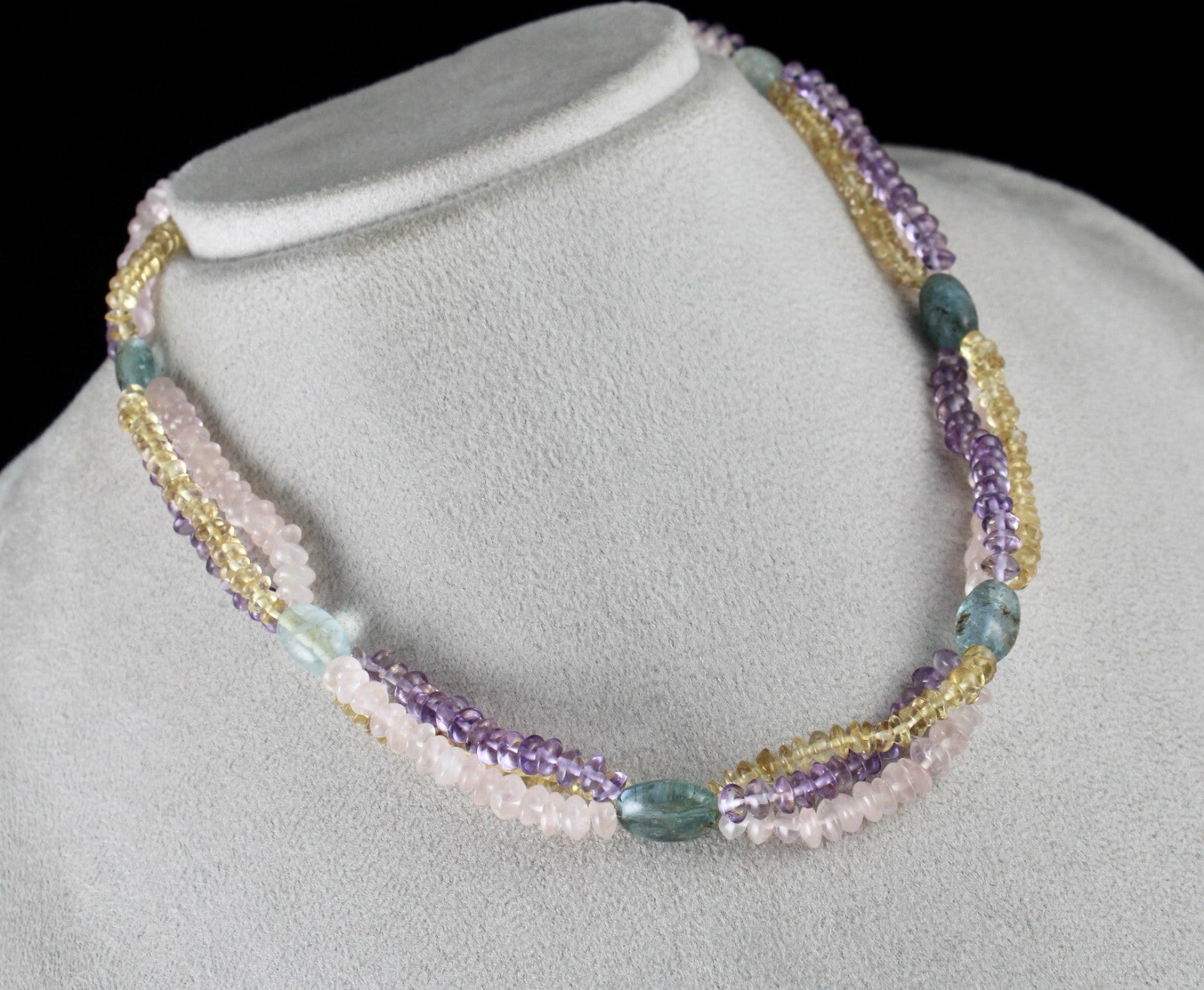 Natural Aquamarine 233ct Citrine Amethyst Rose Quartz Beads Necklace