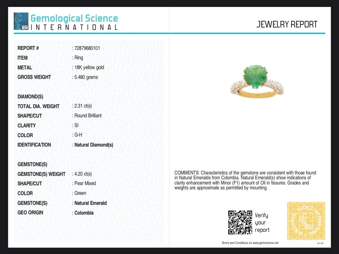 Certified Natural Emerald Heart Cut 27.4ct Diamond 18k Gold Cocktail Ring