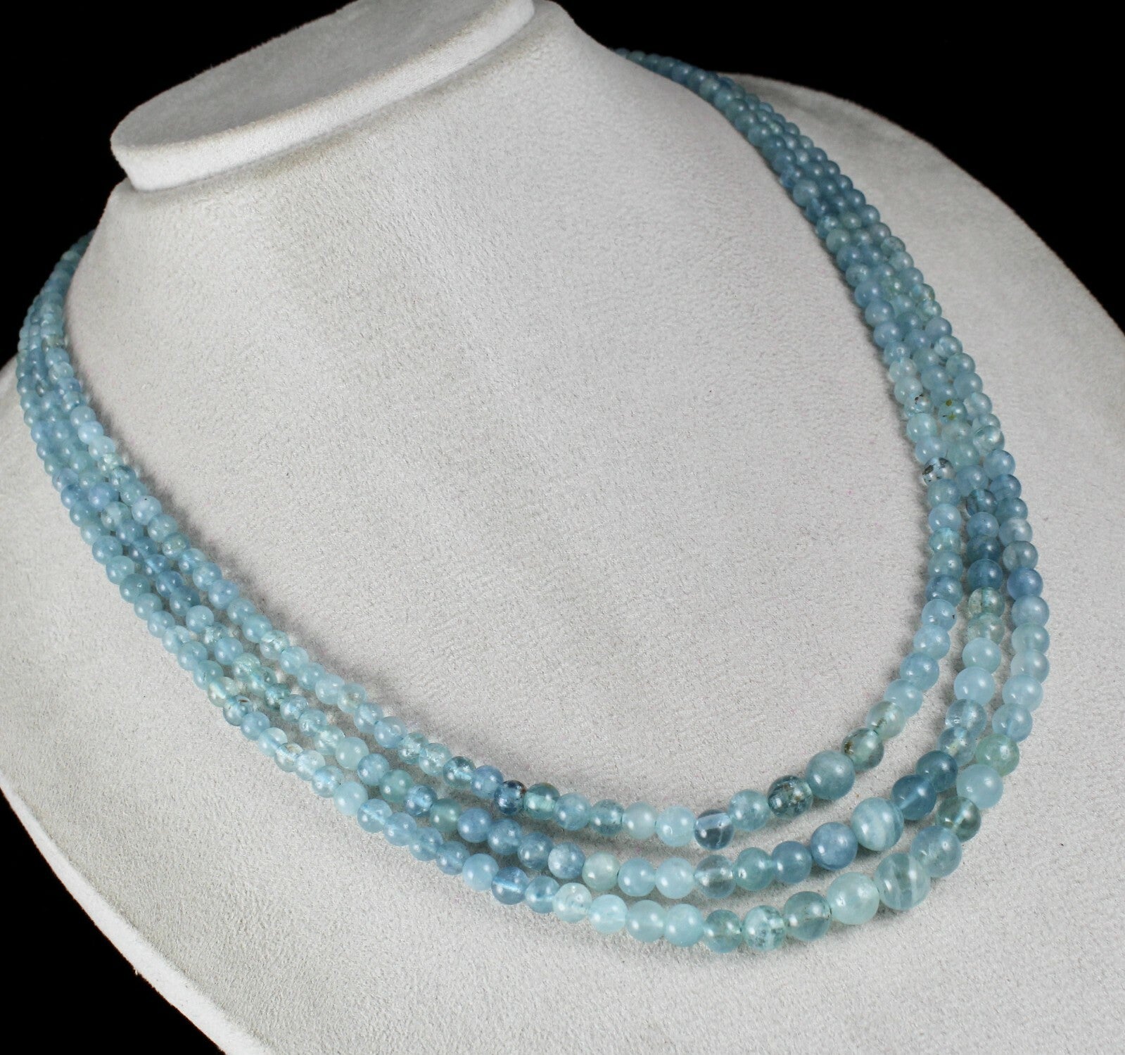 Natural Multi Aquamarine Round Beads Necklace 358 Ct 3 Line Gemstone
