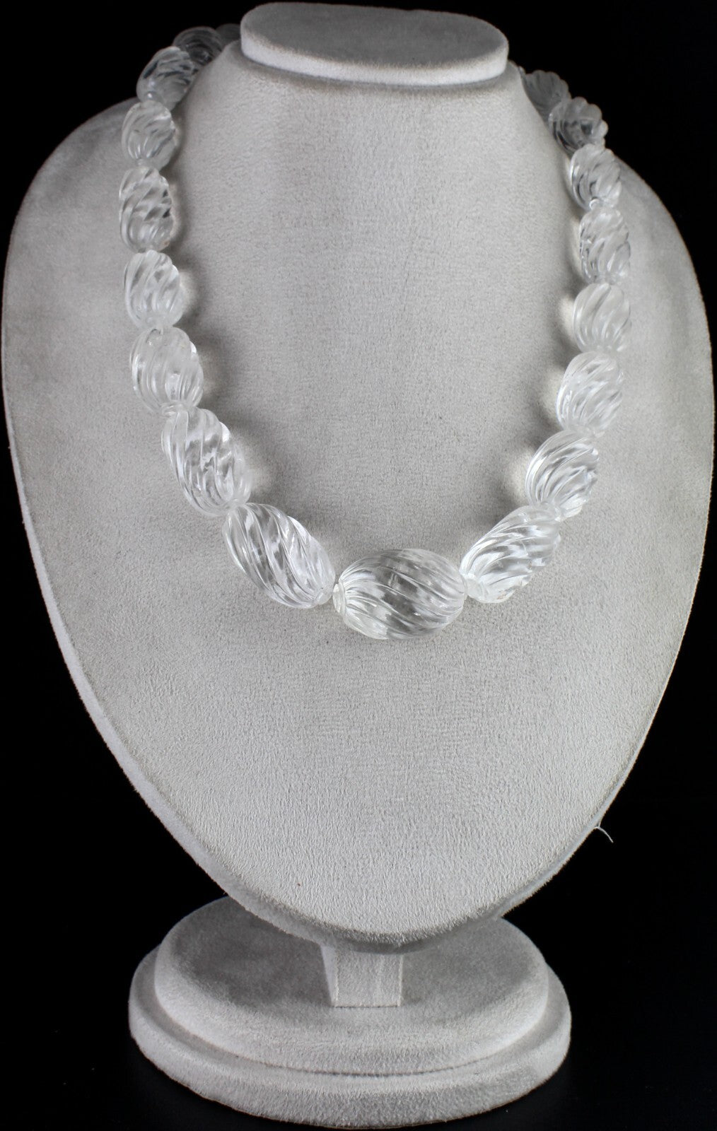 Natural White Rock Crystal Quartz 1330 Ct Oval Gemstone Necklace Beads Engraved