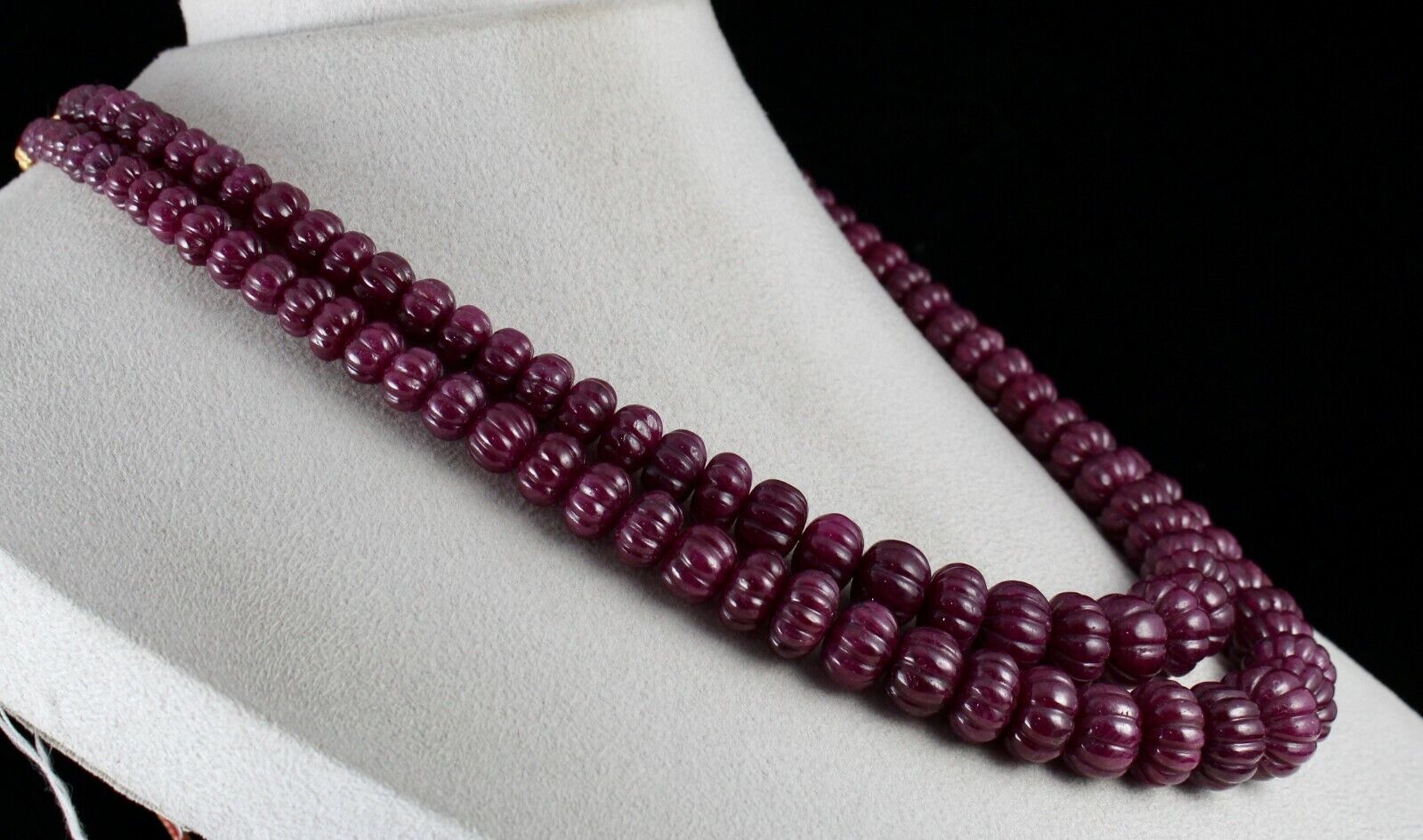 NATURAL UNTREATED RUBY BEADS CARVED MELON 2 LINE 1325 CARATS GEMSTONE NECKLACE