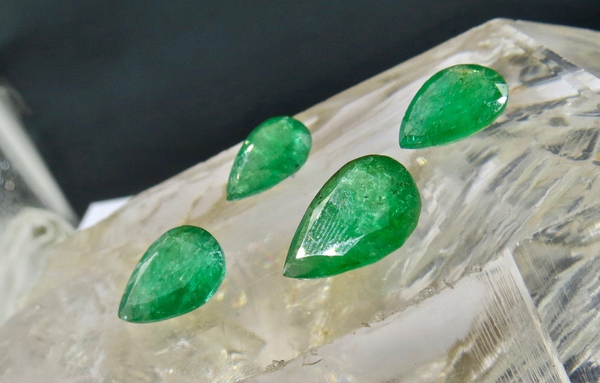 Certified Zambia Natural Emerald Pear Cut 4 Pc 17 Ct Loose Gemstone Ring Pendant