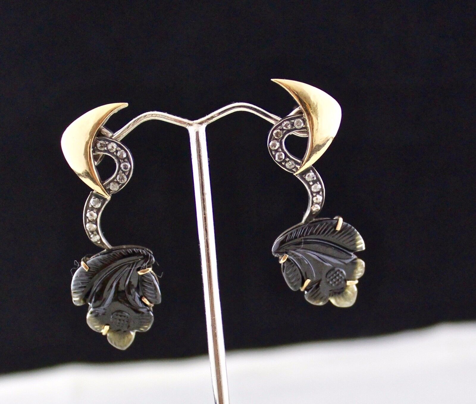 Natural Multi Tourmaline Victorian Earring Stud Gemstone Diamond 18k Gold Silver