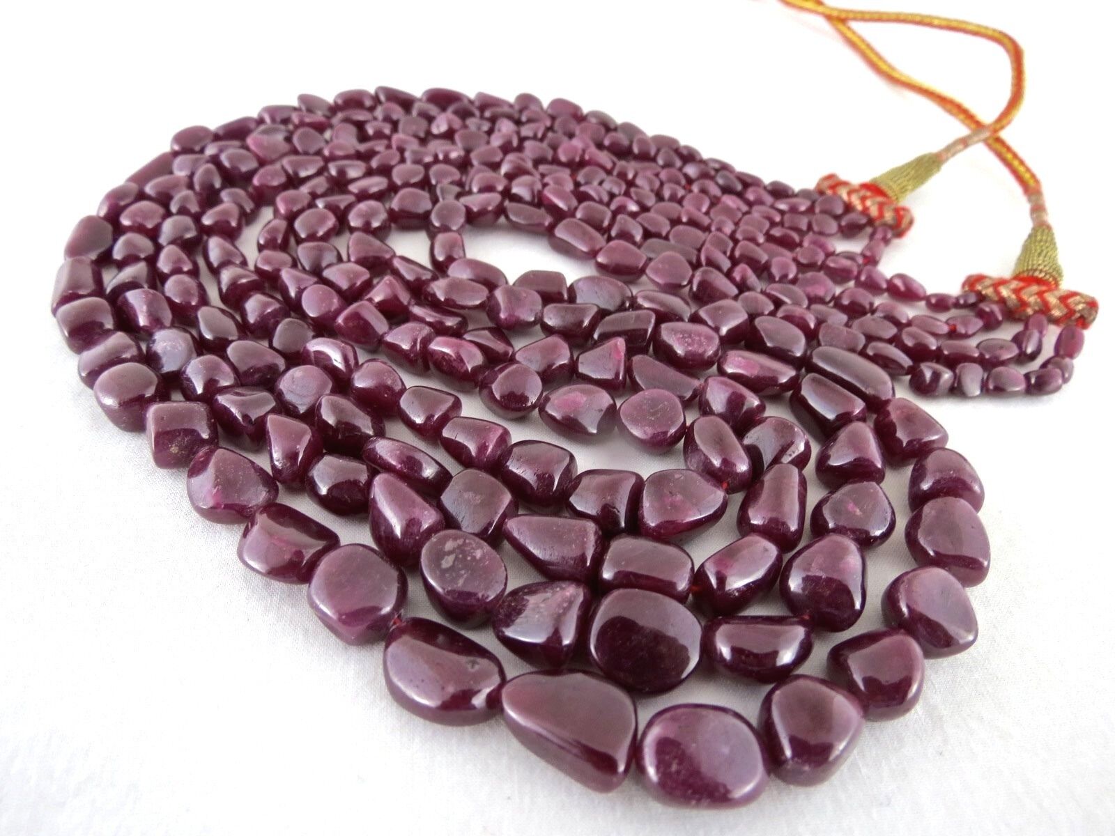 NATURAL NO HEAT RUBY BEADS LONG 4 LINE 803 CARATS GEMSTONE LADIES NECKLACE
