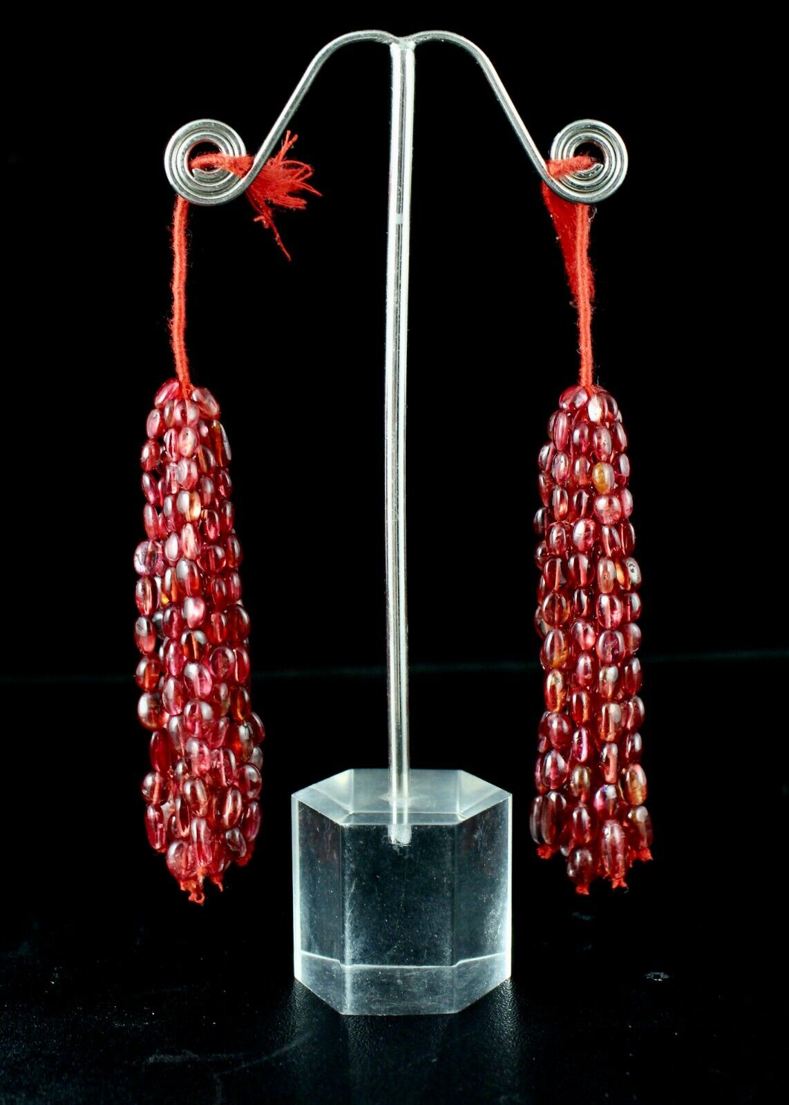 NATURAL CERTIFIED SPINEL BEADS TASSEL LONG 154 CARATS DESIGNING GEMSTONE EARRING