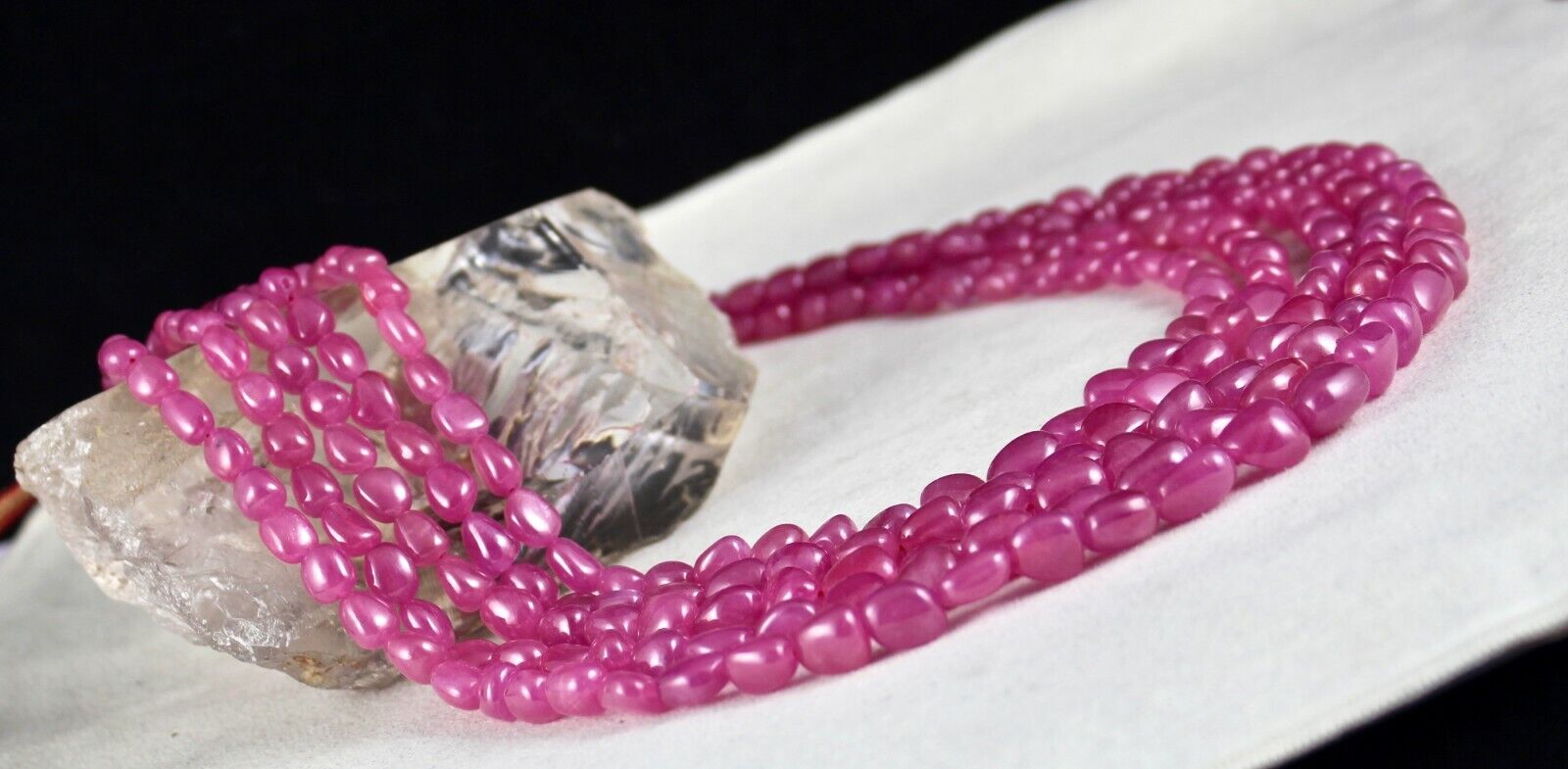 NATURAL UNTREATED RUBY LONG BEADS 5 LINE 1087 CARATS LADIES GEMSTONE NECKLACE