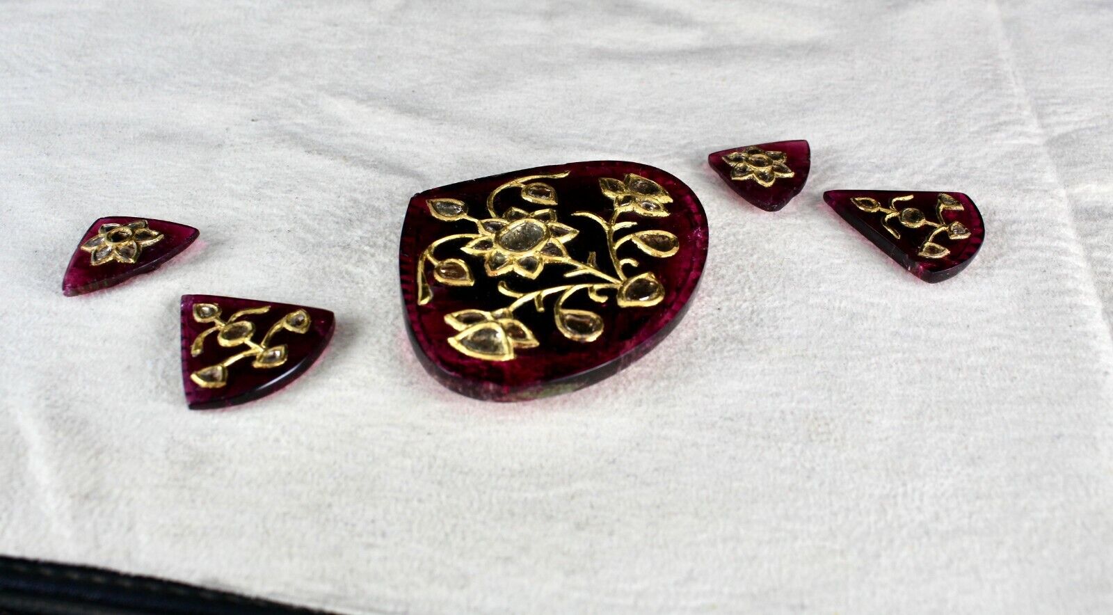 PINK TOURMALINE RUBELLITE DIAMOND 22K GOLD JADAU GEMSTONE PENDANT EARRING DESIGN