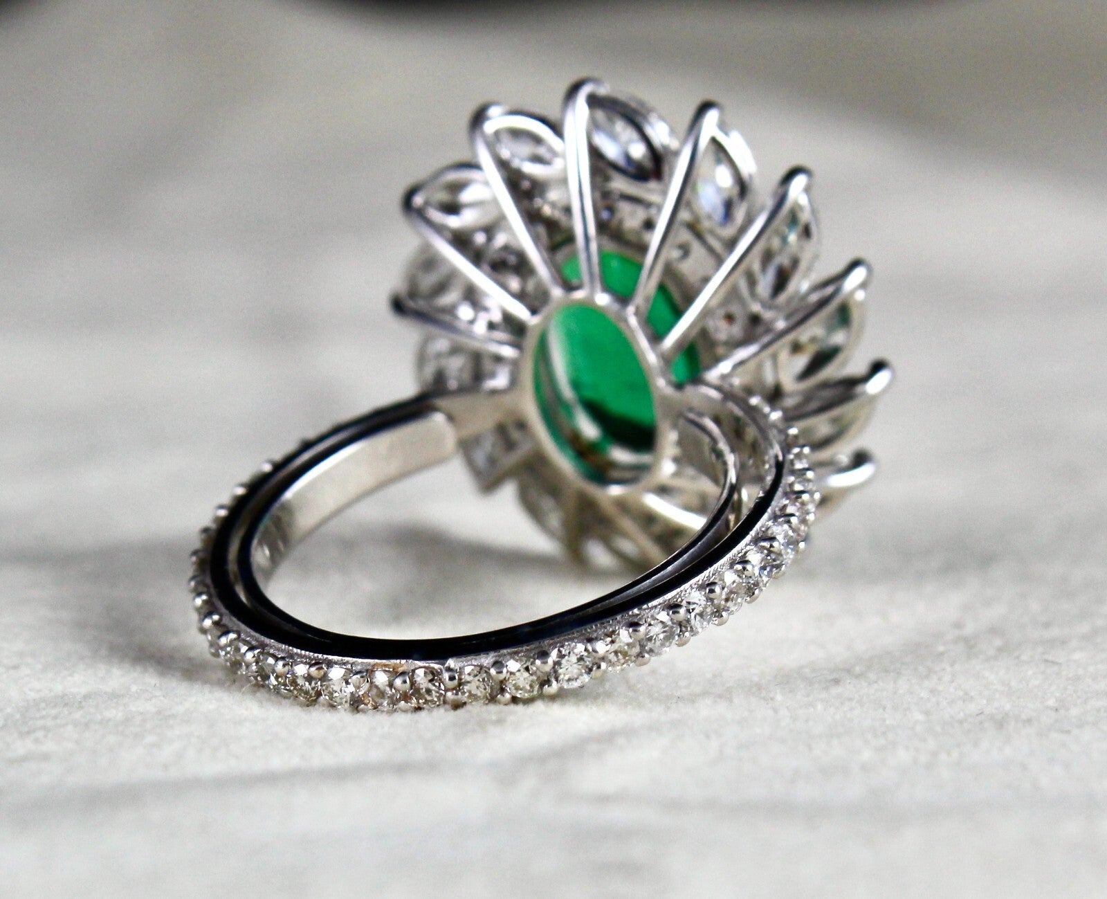 Certified Natural Emerald 10+ Ct Oval Marquise G-vs Diamond 18k Gold Ring