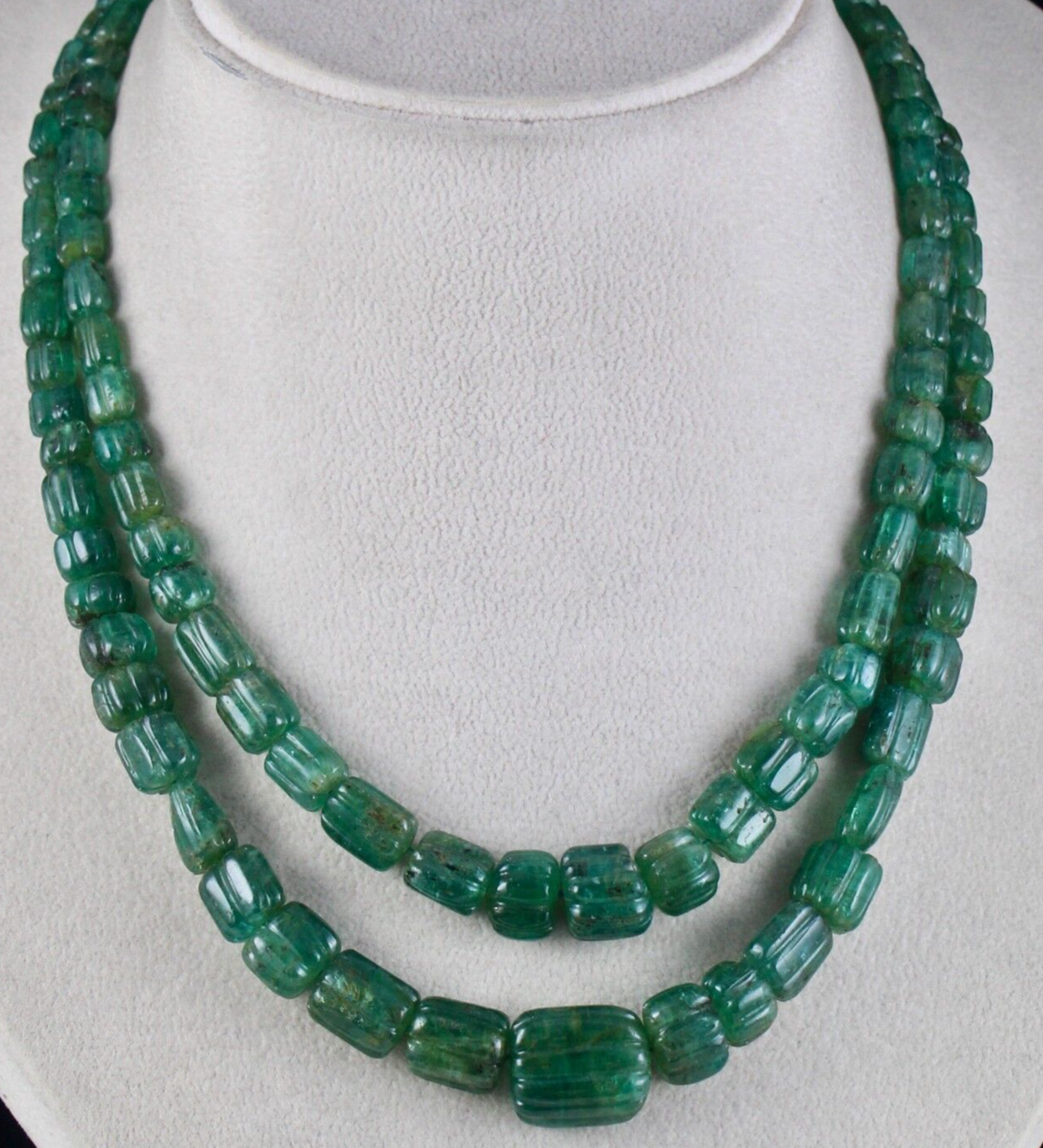 Certified Natural Emerald Carved Beads Necklace 465 Ct Vintage 17mm 2l For Women