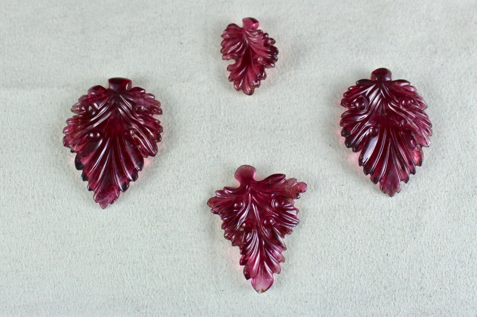 NATURAL PINK TOURMALINE CARVED LEAVES 4PCS 151 CTS GEMSTONE EARRING RING PENDANT