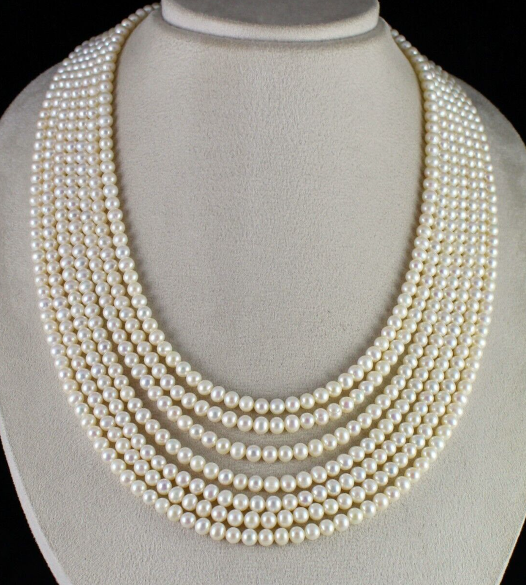 GENUINE FRESH WATER PEARL BEADS ROUND 7 L 808 CARATS GEMSTONE FASHION NECKLACE