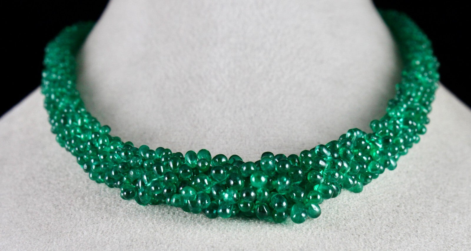 Certified Natural Zambia Emerald Teardrop 280 Ct Drilled Bead 18k Gold Necklace