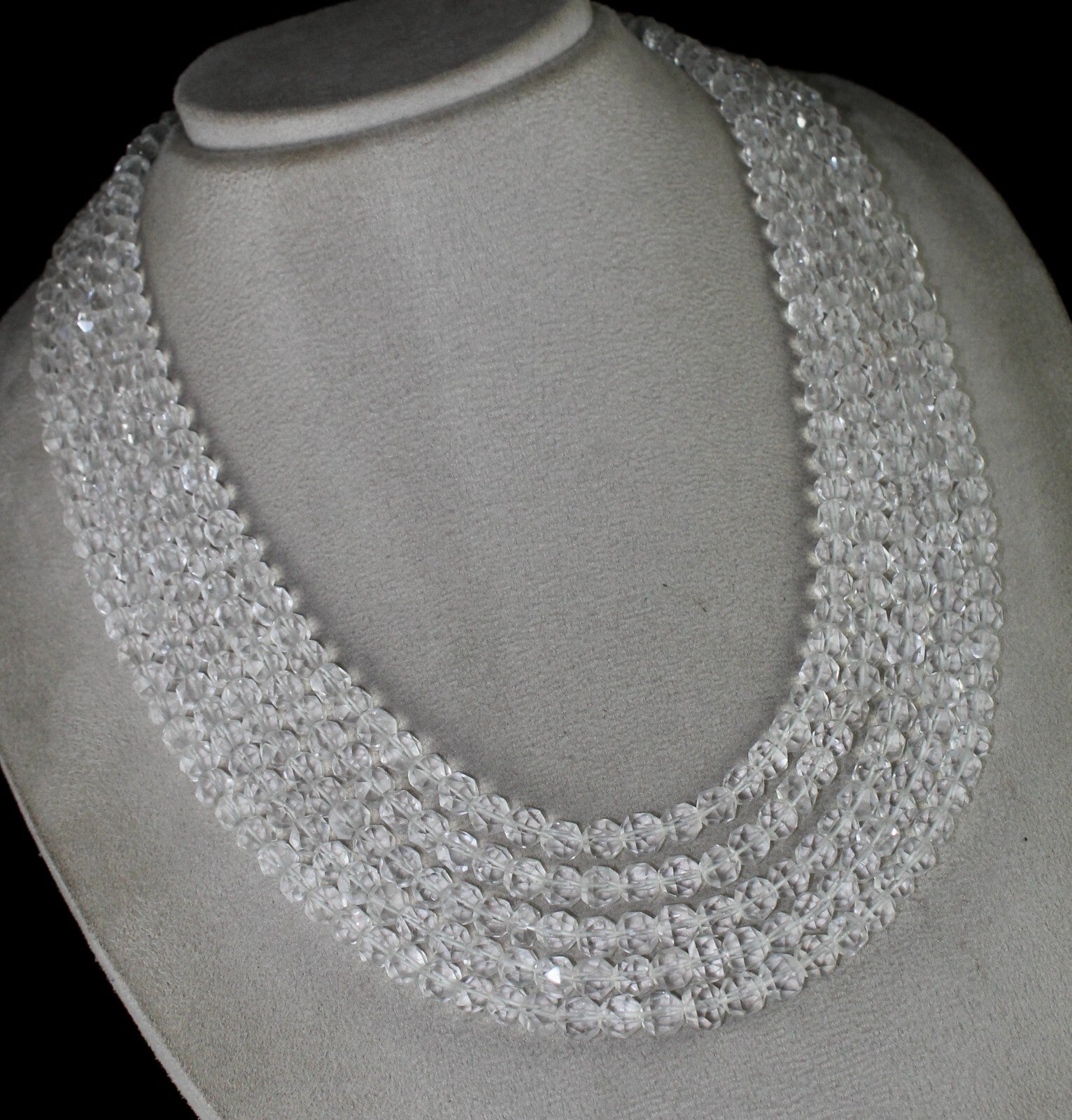 Natural Rock Crystal Quartz Faceted Round Beads Necklace 5l 932 Ct Gemstone Fine