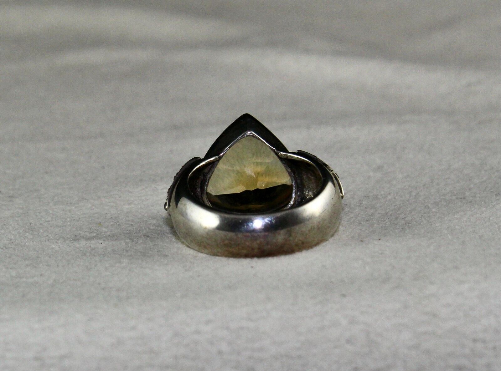 NATURAL YELLOW CITRINE HEART CUT DIAMOND 18K GOLD SILVER VINTAGE MEN WOMEN RING