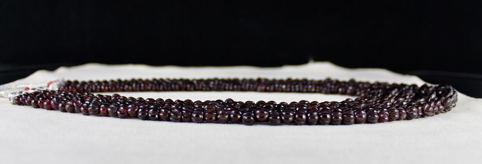 NATURAL GARNET BEADS CARVED MELON 5 LINE 988 CARATS GEMSTONE ANTIQUE NECKLACE
