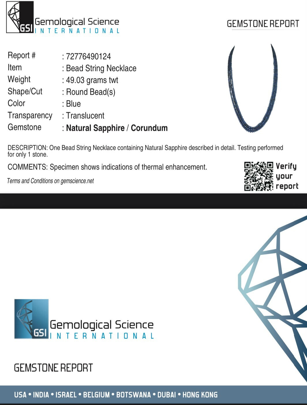 Certified Natural Blue Sapphire Necklace Round Beads 226ct Precious Gemstone