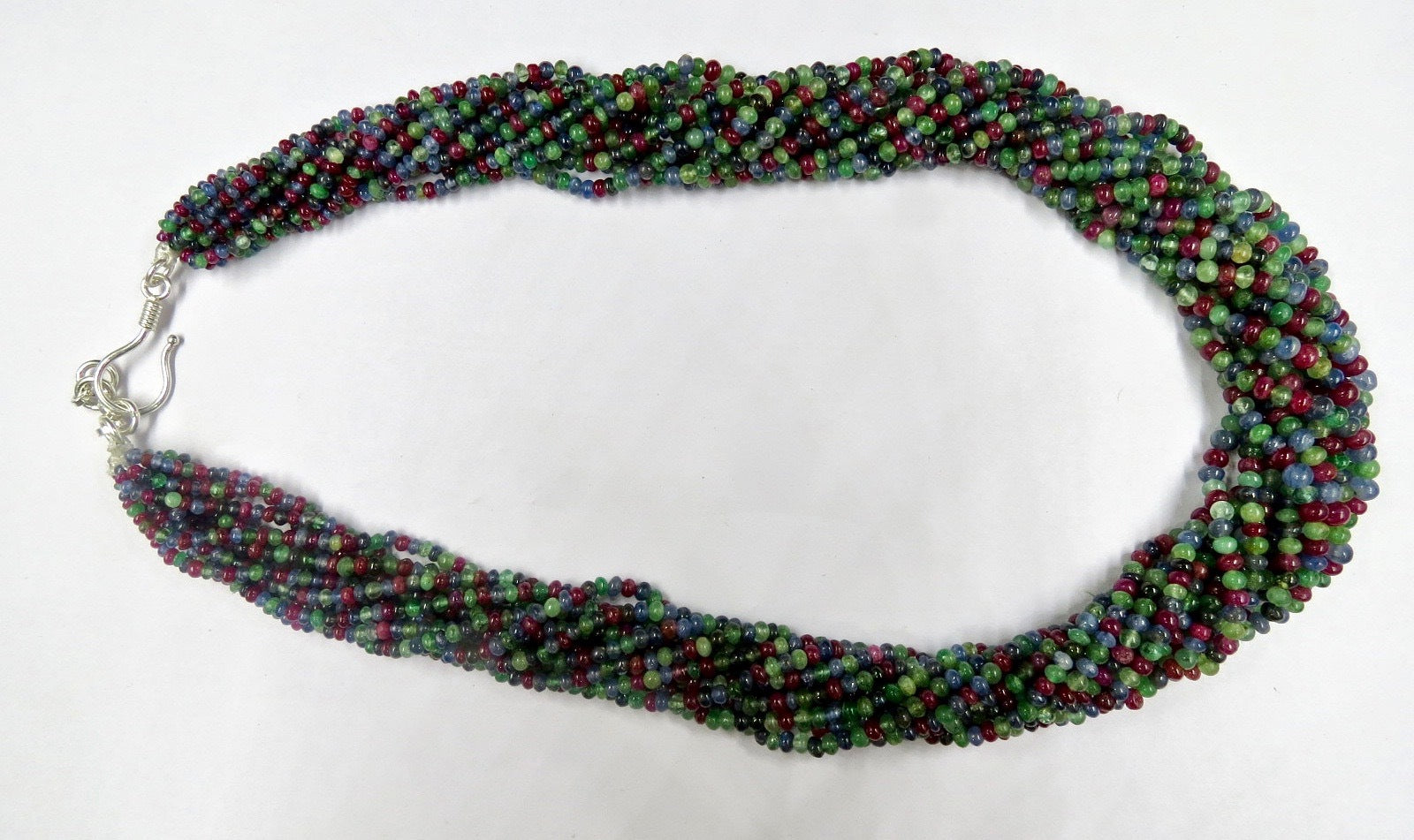 Certified Natural Emerald Ruby Sapphire Beads Necklace Multi Round 604ct 12l