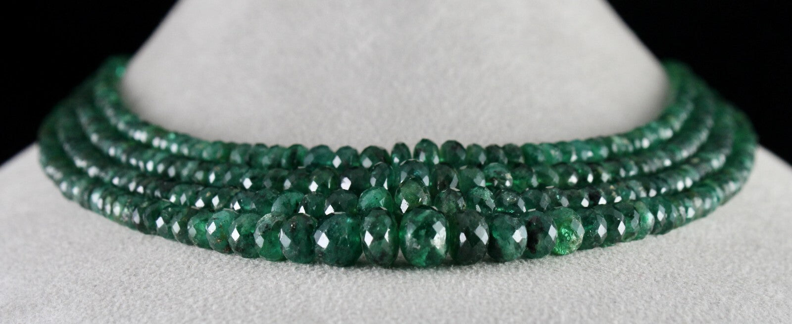Certified Vintage Natural Emerald 389 Ct Bead Faceted Gemstone Necklace