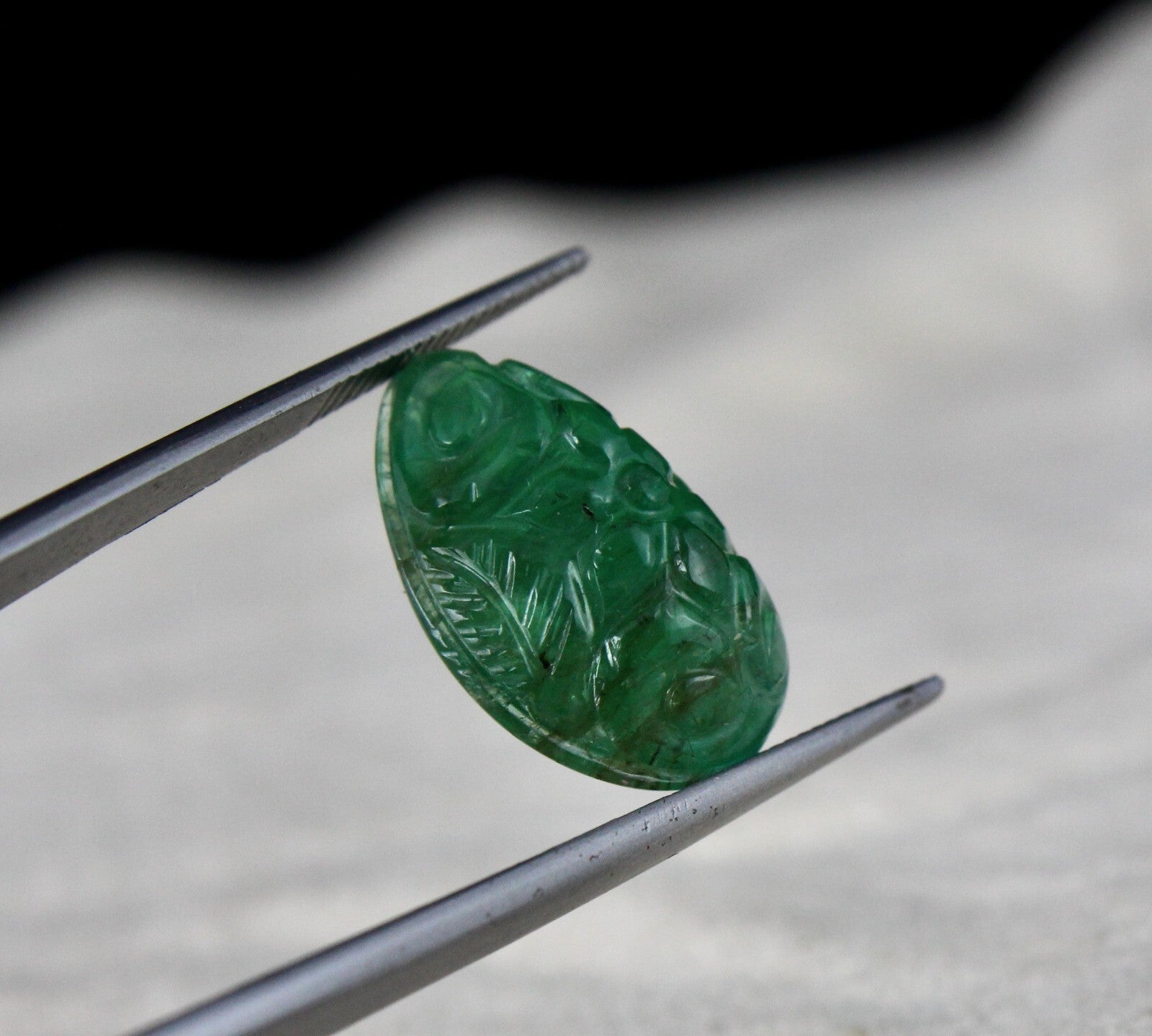 Certified Natural Zambian Emerald 14.94 Ct Pear Carved Gemstone Ring Pendant