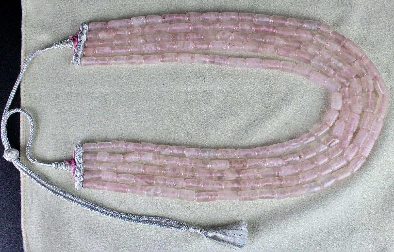 Antique Fashion Necklace Natural Pink Rose Quartz Tube Beads 1173 Ct Gemstone