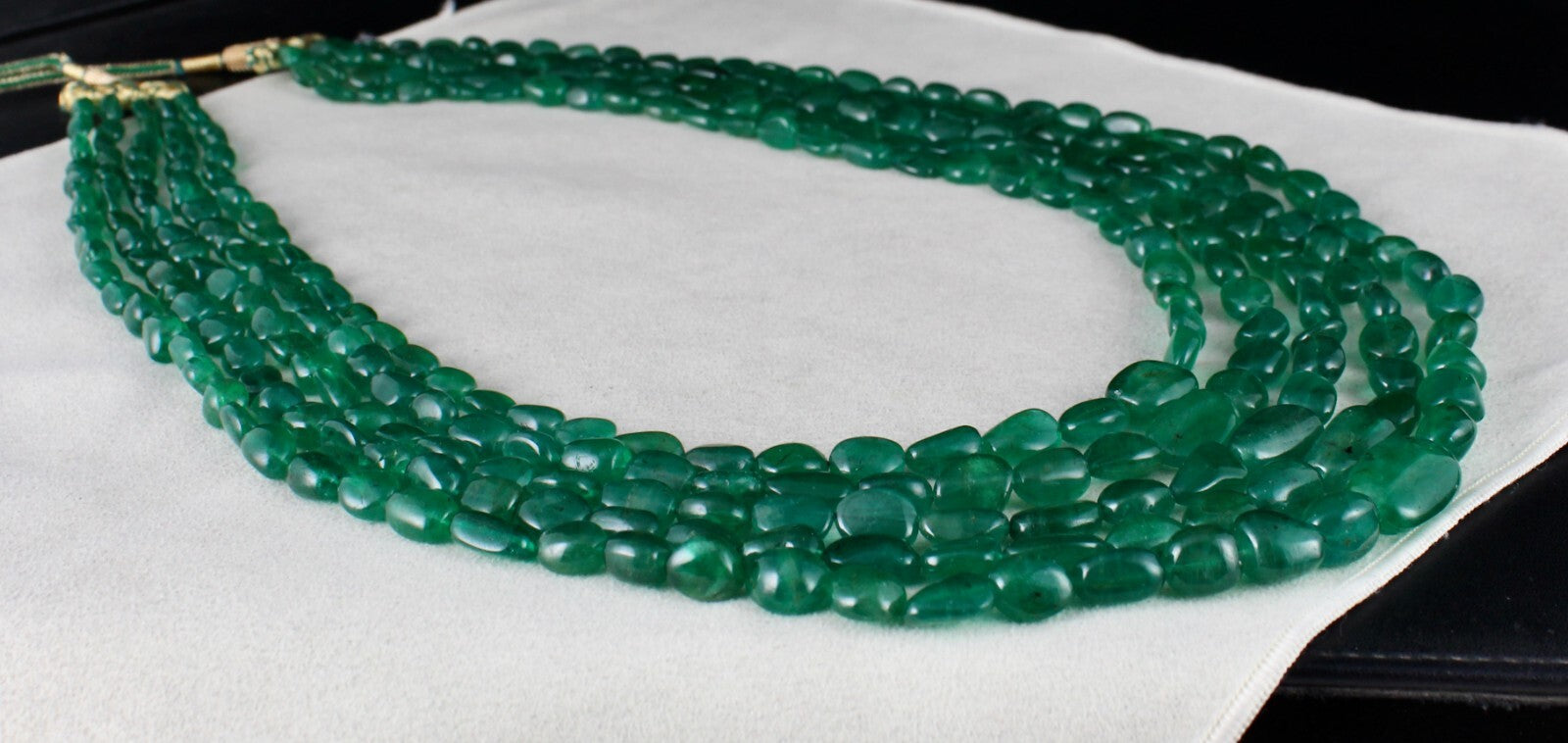 Natural Zambian Emerald Necklace 1018 Carats 5L Cabochon Beads Certified Luxury