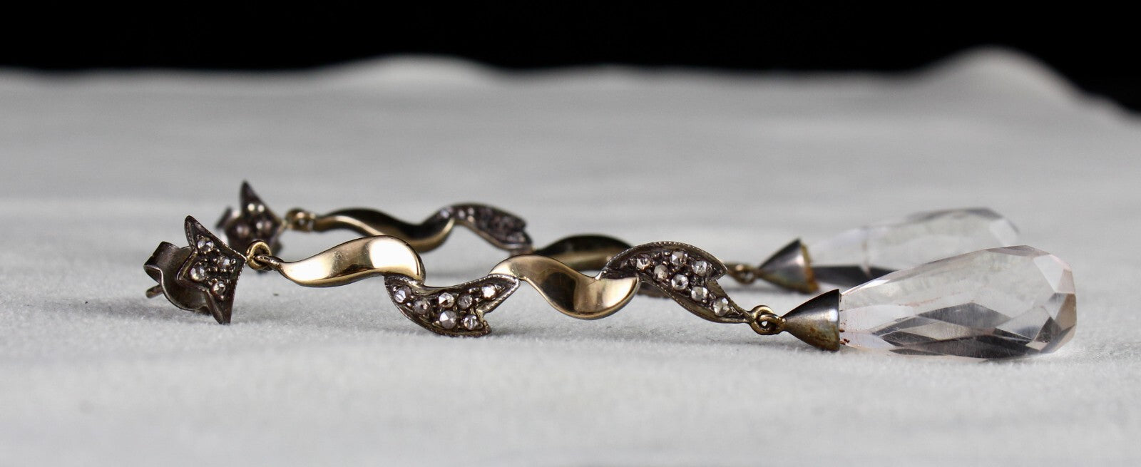 Natural Rock Crystal Quartz 10ct Natural Diamond 18k Gold Victorian Earrings