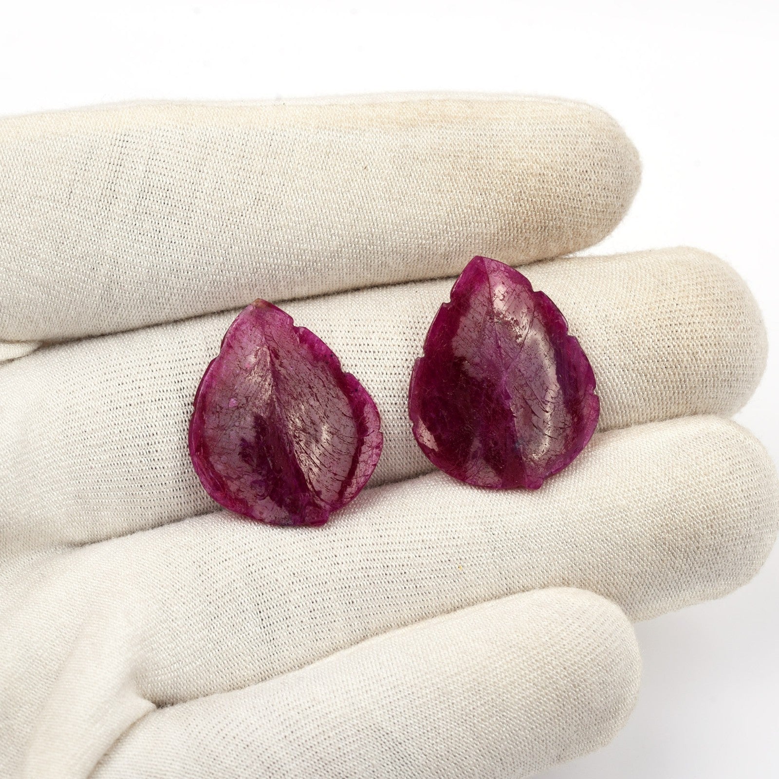 Certified Natural Ruby Engraved Leaf Pair 2 Pc 17.79 Ct Loose Gemstone Earring