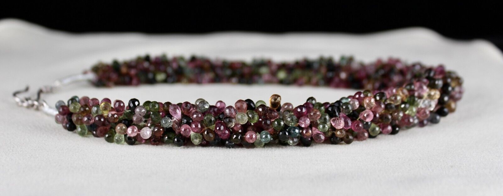 NATURAL MULTI TOURMALINE BEADS TEAR DROPS 5 LINE 632 CARATS GEMSTONE NECKLACE