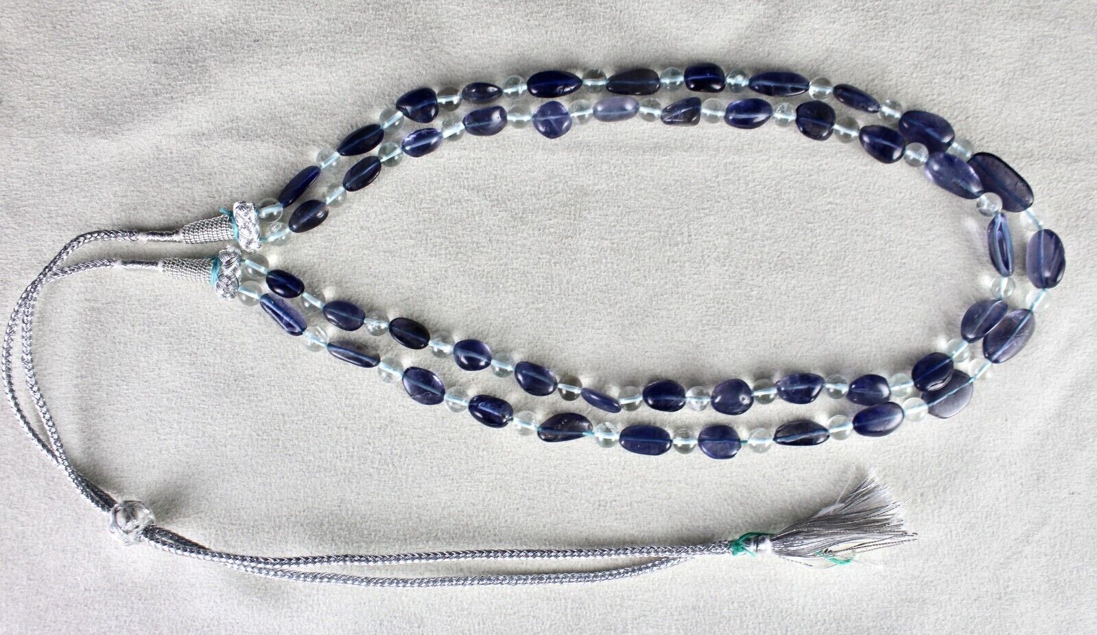 TOP NATURAL IOLITE BLUE TOPAZ CABOCHON BEADS 2 L 239 CTS GEMSTONE NECKLACE